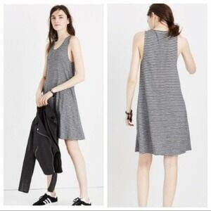 Madewell Women's Striped Sleeveless Jersey Tank Swing Dress Black Gray Size L